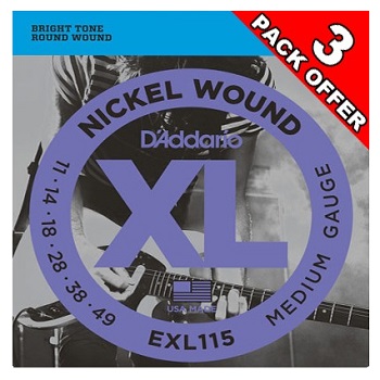 D'Addario EXL115-3D Blues / Jazz Rock 011-049 (3-Pack)