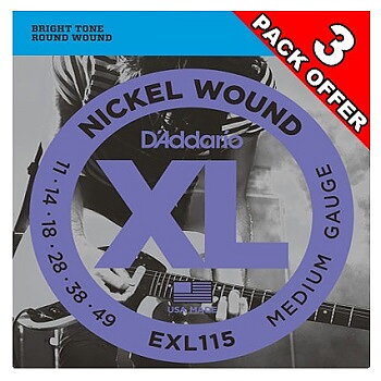 D'Addario EXL115-3D Blues / Jazz Rock 011-049 (3-Pack)