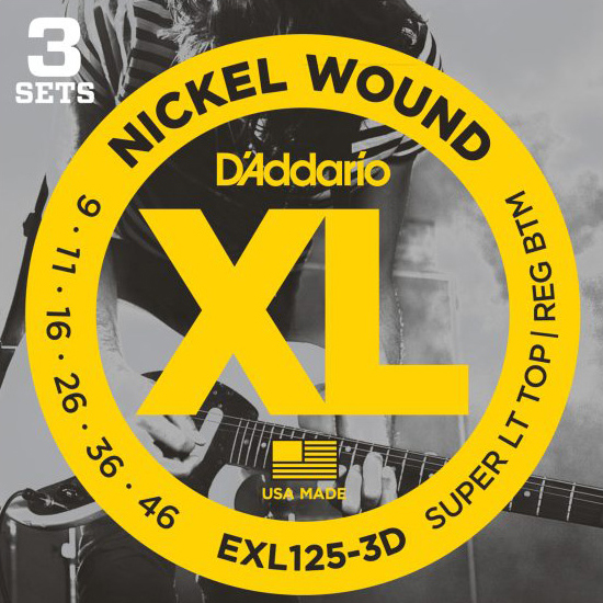 D'Addario EXL125-3D Super Light Top / Reg Bottom 009-046 (3-Pack)