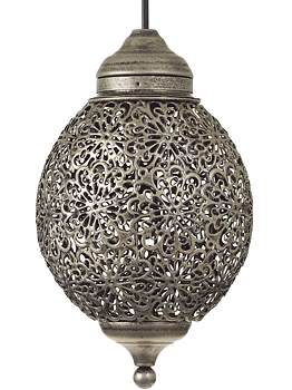Rund silver färgad bollampa med genombrutet spetsmönster plåt shabby chic lantlig stil