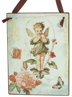 Plåtsskylt ängel rosor fjäril shabby chic lantlig stil
