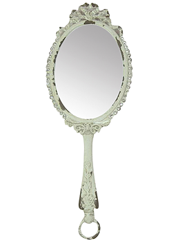 Spegel vit romantisk handspegel i antik-vit metall och strass shabby chic lantlig stil