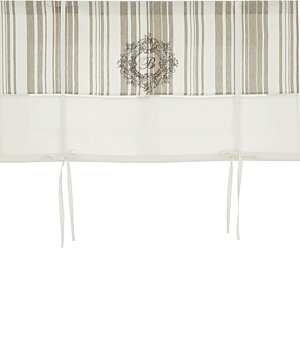 Hissgardin vit linne-beige randig monogram rullgardin shabby chic lantlig stil fransk lantstil