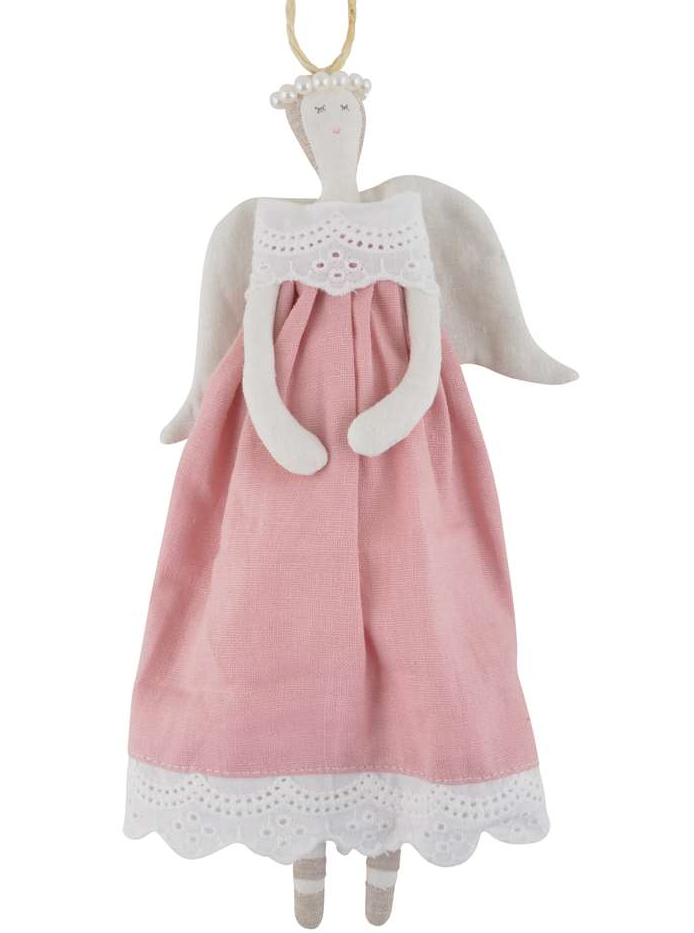 Stor ängel rosa med kjol pärlgloria skyddsängel shabby chic lantlig stil