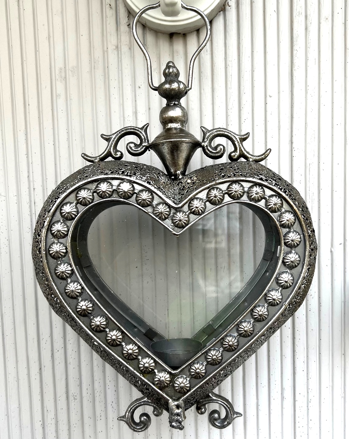 Hängande hjärtformad lykta silver liten defekt romantisk shabby chic lantlig stil - 2