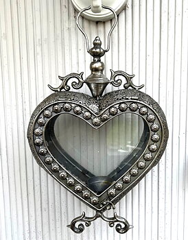 Hängande hjärtformad lykta silver liten defekt romantisk shabby chic lantlig stil