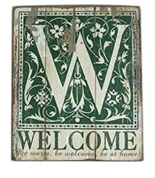 Skylt Welcome vintage i trä shabby chic lantlig stil fransk lantstil