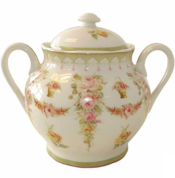 Sockerskål med lock jugend mönster rosa rosor shabby chic lantlig stil