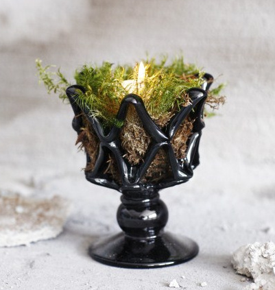 Stor ljushållare ljusstake i svart glas Olsson & Jensen shabby chic lantlig stil