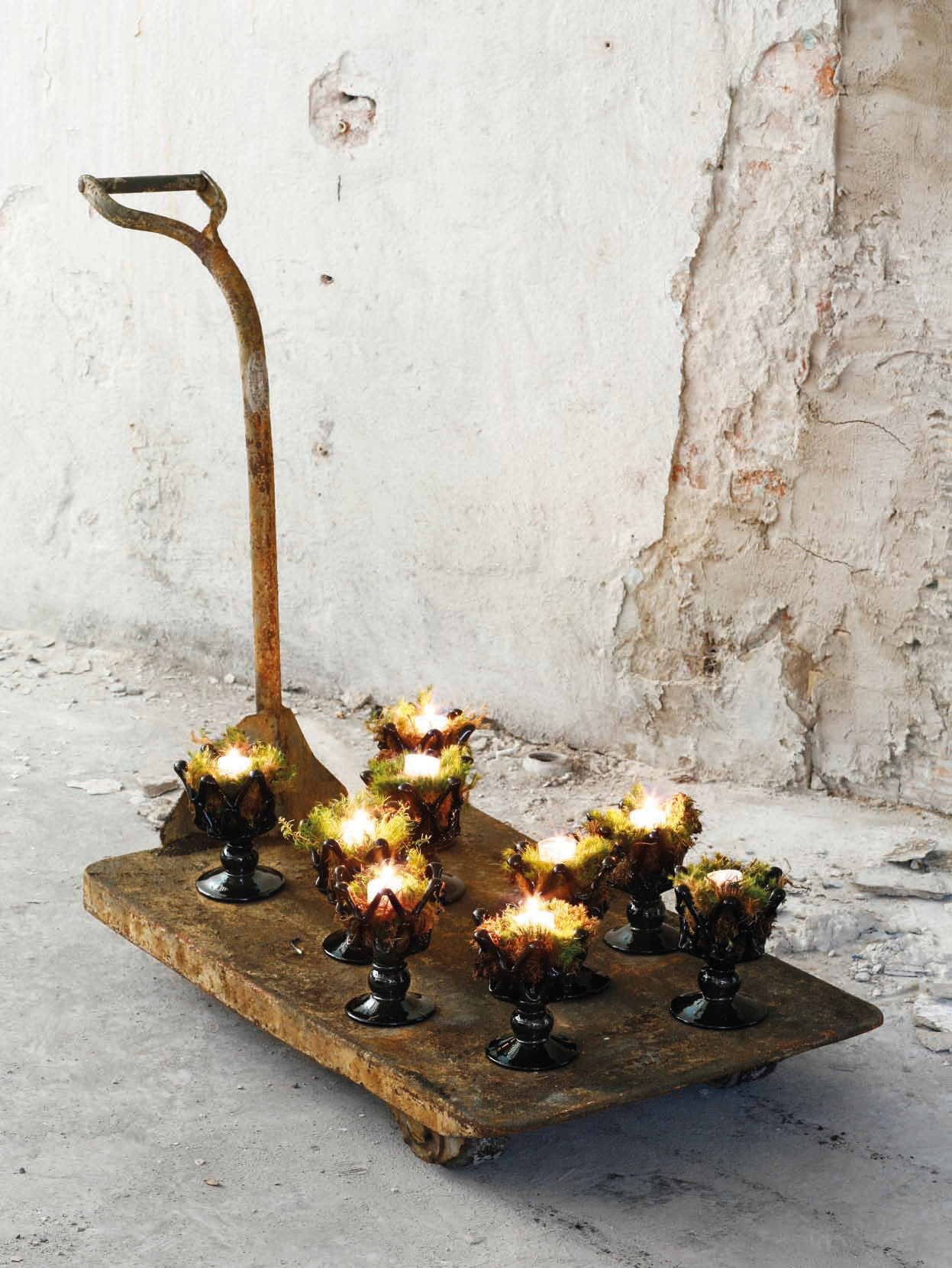 Stor ljushållare ljusstake i svart glas Olsson & Jensen shabby chic lantlig stil - 2