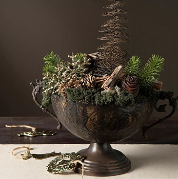 Kruka på fot i antik brons ornament shabby chic lantlig stil