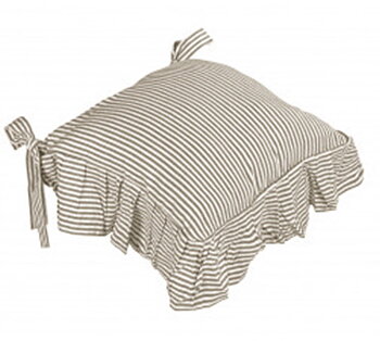 Stolsfodral med volang lin-beige sand vit randigt shabby chic lantlig stil