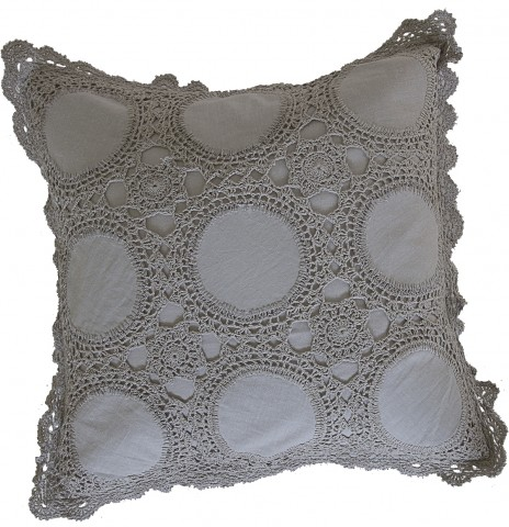 Kuddfodral beige handvirkad shabby chic lantlig stil