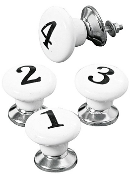 Vita runda porslinsknoppar siffror 1-4 silver shabby chic lantlig stil