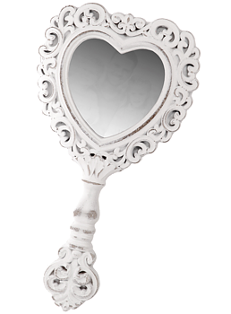 Spegel vit romantisk handspegel Hjärta shabby chic lantlig stil