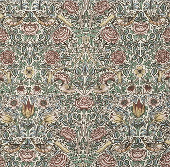Metervara tyg Morris Blommor blad och fåglar lantlig stil Gårdsromantik