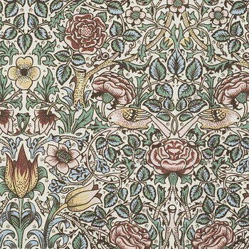 Metervara tyg Morris Blommor blad och fåglar lantlig stil Gårdsromantik