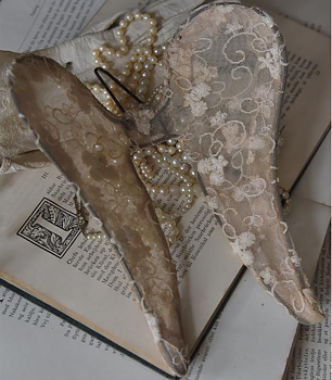 Smal vingar änglavingar patinerad spets tyll shabby chic, lantlig stil