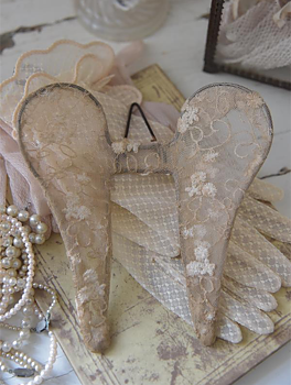X-smal vingar änglavingar patinerad spets tyll shabby chic, lantlig stil