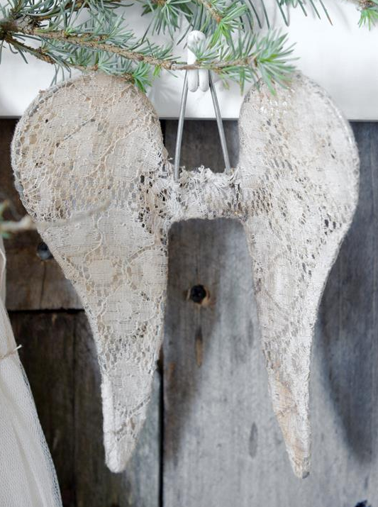 X-smal vingar änglavingar patinerad spets shabby chic, lantlig stil - 2