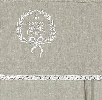 Hissgardin linne-beige monogram knytband shabby chic lantlig stil