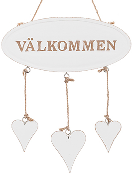 Välkommen vit träskylt hjärtan shabby chic lantlig stil