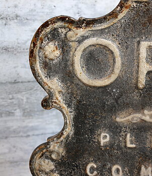 Skylt open closed i metall stor på fot vintage shabby chic lantlig stil 