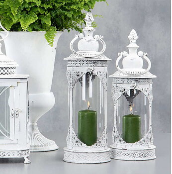 Lykta vit spetsmönster smide glas shabby chic lantlig stil