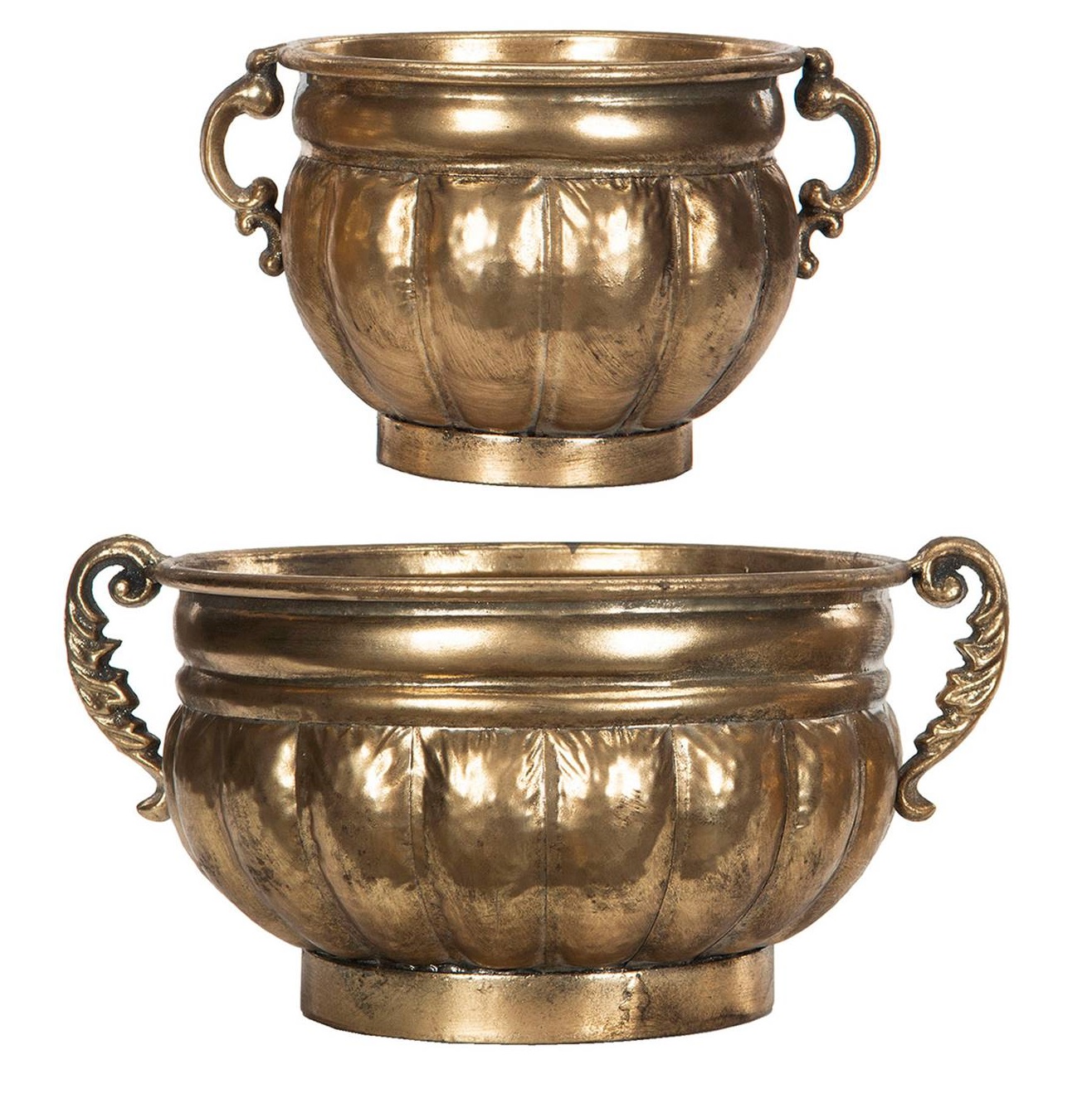 2 set Krukor antikguld plåt med öron rikt dekorerad shabby chic lantlig stil
