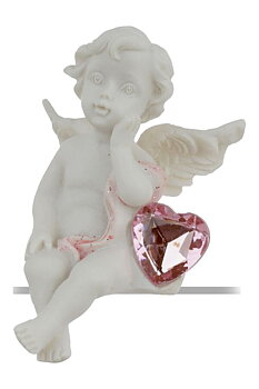  Sittande kantängel ängel gammaldags kerub med rosa "diamant" hjärta shabby chic lantlig stil Grdsromantik