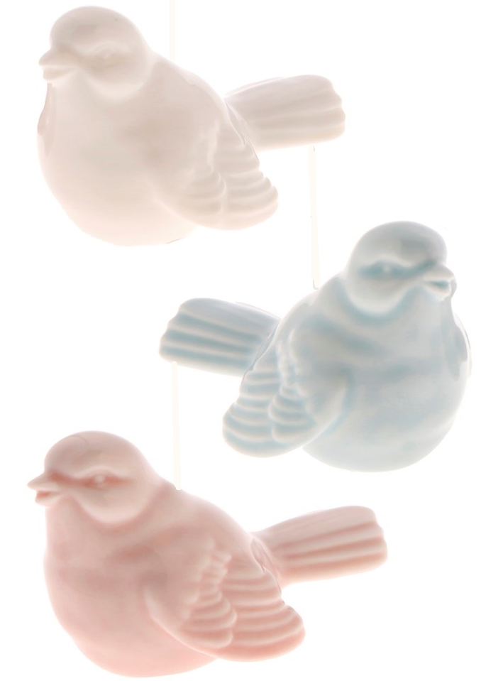 Liten vit rosa ljusblå fågel i porslin att hänga shabby chic lantlig stil - 2