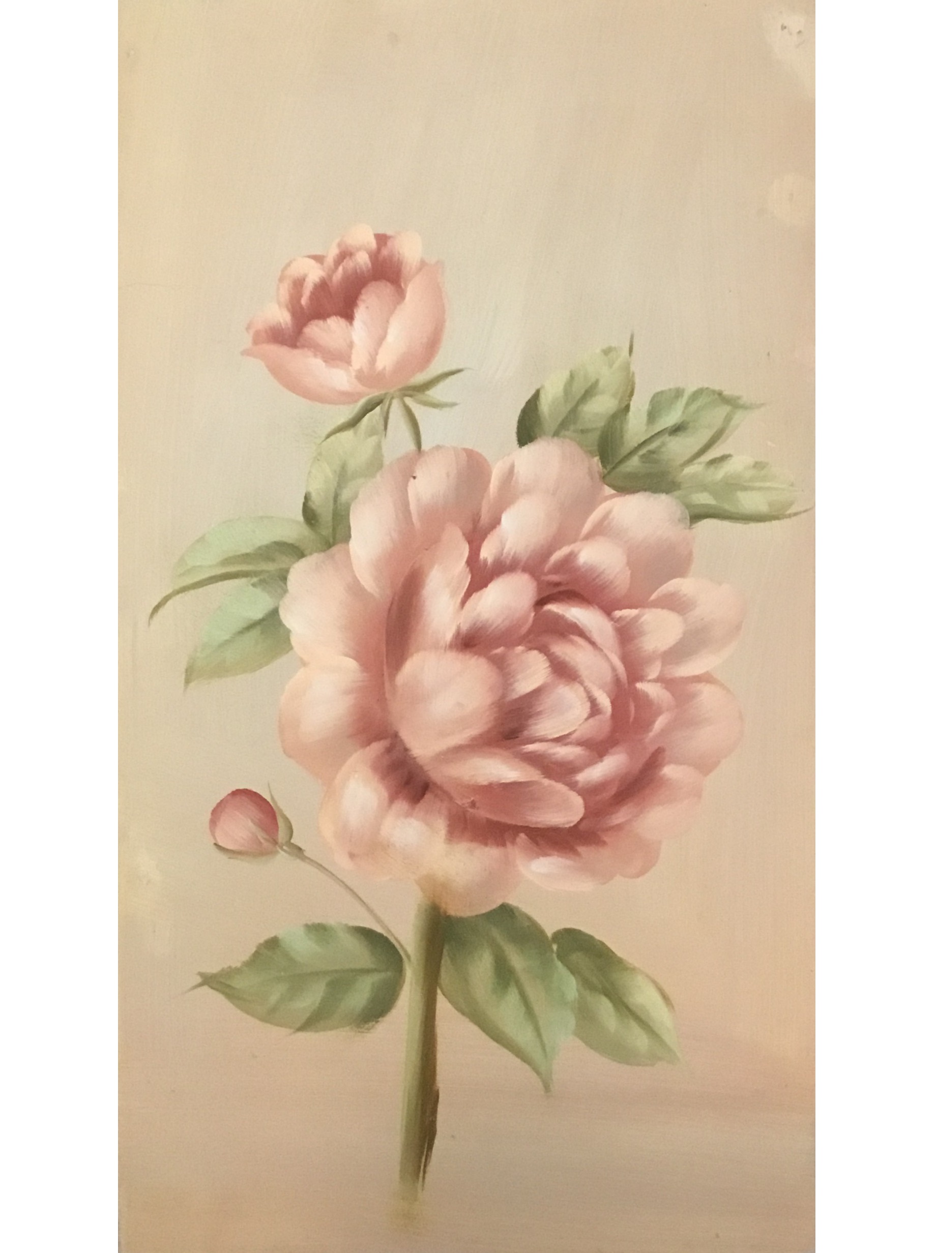 Stor handmålad tavla Mörk Rosa Pion shabby chic lantlig stil