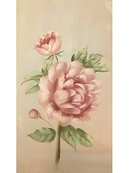 Stor handmålad tavla Mörk Rosa Pion shabby chic lantlig stil