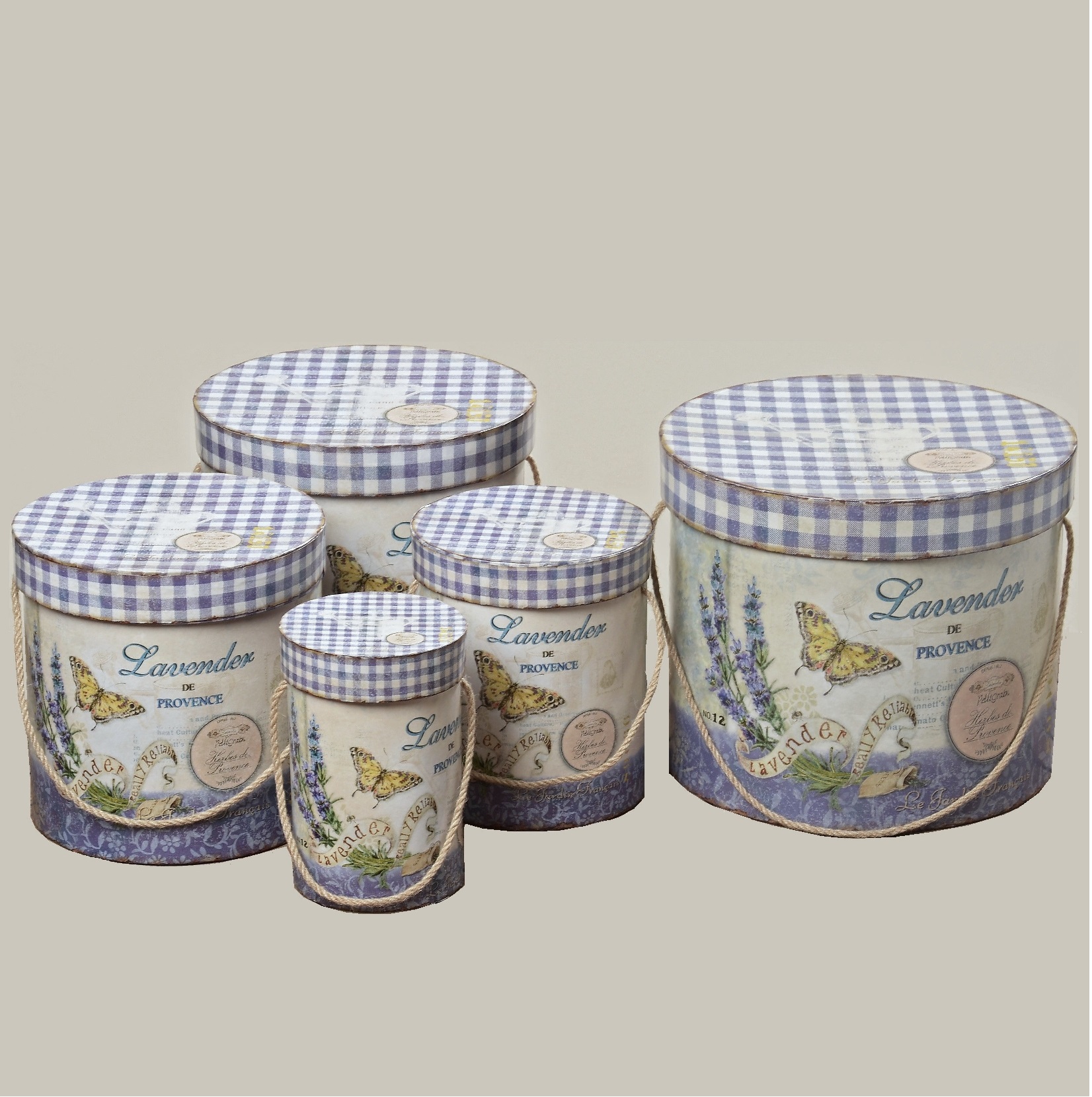 Hattaskar askar Lavendel franska olika storlekar shabby chic lantlig stil