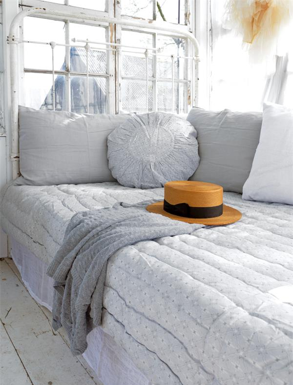Överkast quilt pläd ljus grå Jeanne darc Living enkelsäng shabby chic lantlig stil - 2