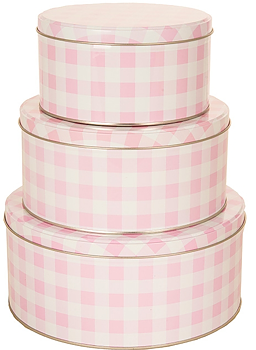 Plåtburk 3 storlekar rund rosa vit rutig shabby chic lantlig stil