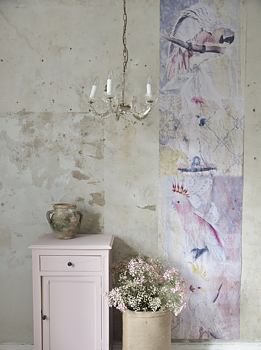 Handgjord tapet poster antikt motiv Exotic Parrots shabby chic lantlig stil