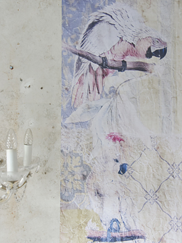Handgjord tapet poster antikt motiv Exotic Parrots shabby chic lantlig stil