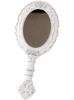 Spegel vit romantisk handspegel oval shabby chic lantlig stil