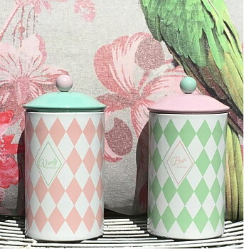 Gammaldags plåtburk Bakpulver mintgrön rosa mintgrön med knopp lantlig stil shabby chic lantstil