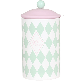 Gammaldags plåtburk Bakpulver mintgrön rosa mintgrön med knopp lantlig stil shabby chic lantstil