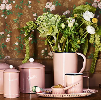 Emaljkanna kanna i emalj rosa retro 2 storlekar shabby chic lantlig stil