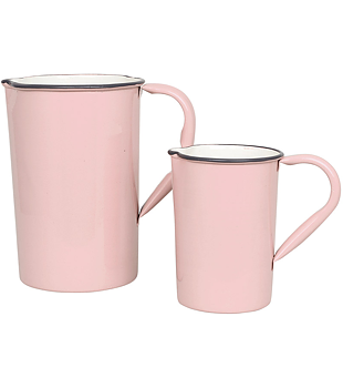 Emaljkanna kanna i emalj rosa retro 2 storlekar shabby chic lantlig stil