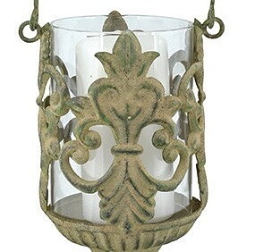 Lykta i antik metall patinerad plåt ornament shabby chic lantlig stil Gårdsromantik