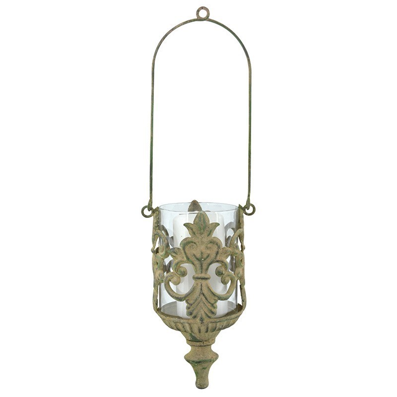 Lykta i antik metall patinerad plåt ornament shabby chic lantlig stil Gårdsromantik