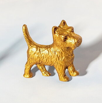 Knopp Terrier hund guld metall shabby chic lantlig stil Gårdsromantik