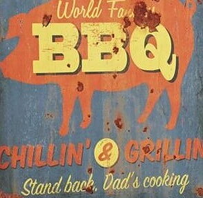 Wooden sign DAD's World Famous BBQ retro shabby chic country style