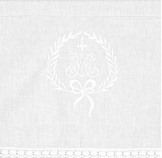 Stuvbit Gardinkappa Kappa vit med vitt monogram och spets ca 50 cm shabby chic, lantlig stil - 2