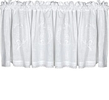 Stuvbit Gardinkappa Kappa vit med vitt monogram och spets ca 50 cm shabby chic, lantlig stil