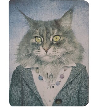 Tavla i trä Katt i kostym shabby chic lantlig stil